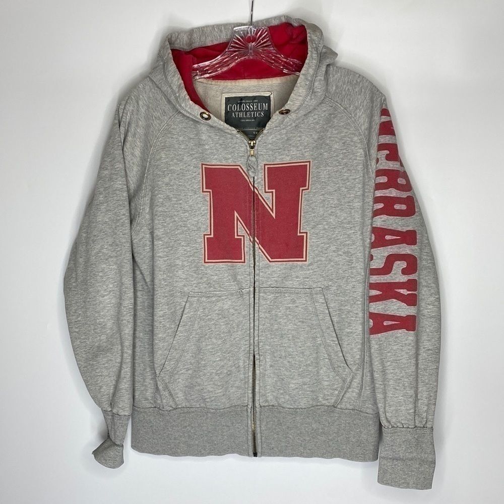 Colosseum Athletics Nebraska Full Zip Gray Hooded Sweatshirt Small